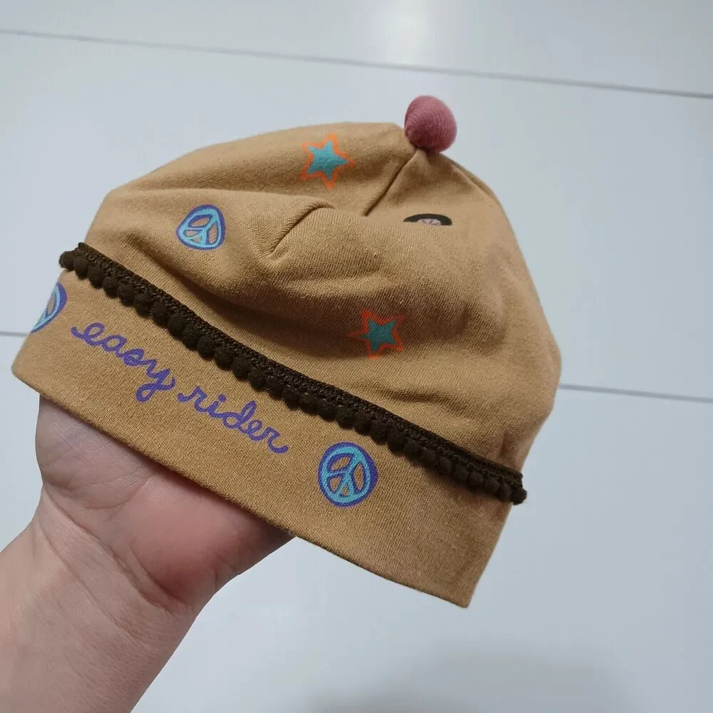 Natural Life Easy Rider Baby Girls Peace Star‎ 100% Cotton Brown Pink Beanie Hat